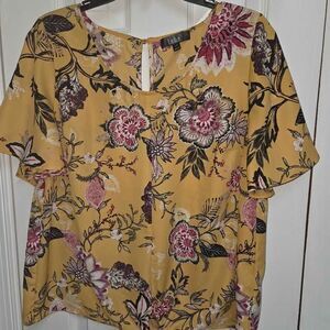 Label Rachel Rachel Roy womens Large yellow floral print short sleeve blouse